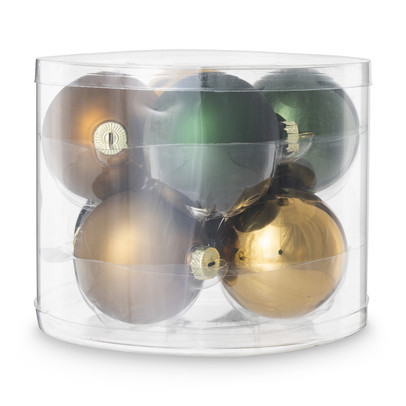 Box met kerstballen – groen – ø7 cm – set van 8